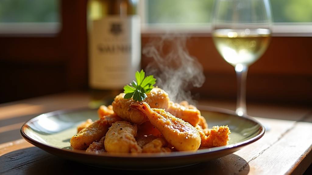 Assiette traditionnelle de cuisses de grenouilles avec frites maison et salade verte