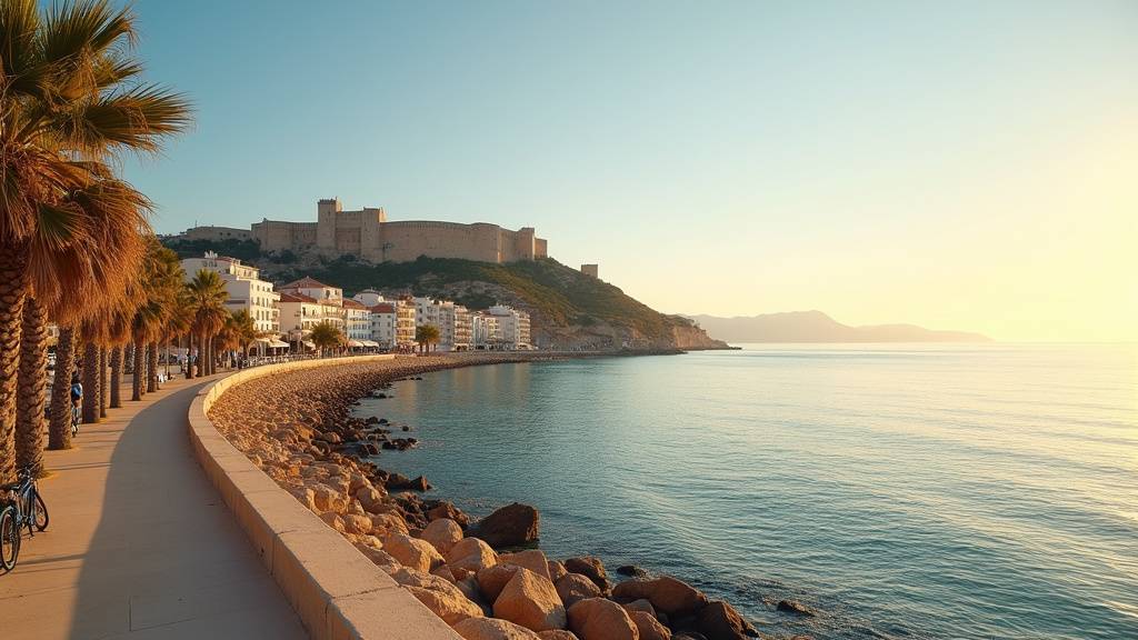 Vue aérienne d'Alicante avec la baie et le château de Santa Bárbara en arrière-plan