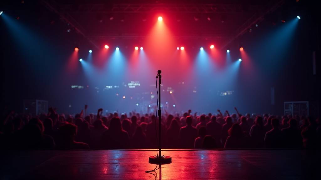 Scène de concert de Ninho avec lumière bleue et public en ébullition