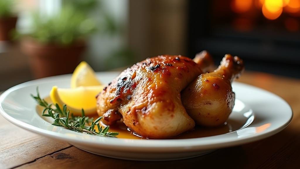 Cuisses de poulet cuites au four avec peau dorée et légumes