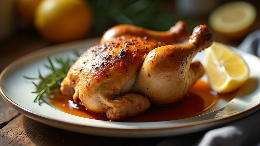 Cuisses de poulet cuites au four avec peau dorée et herbes aromatiques