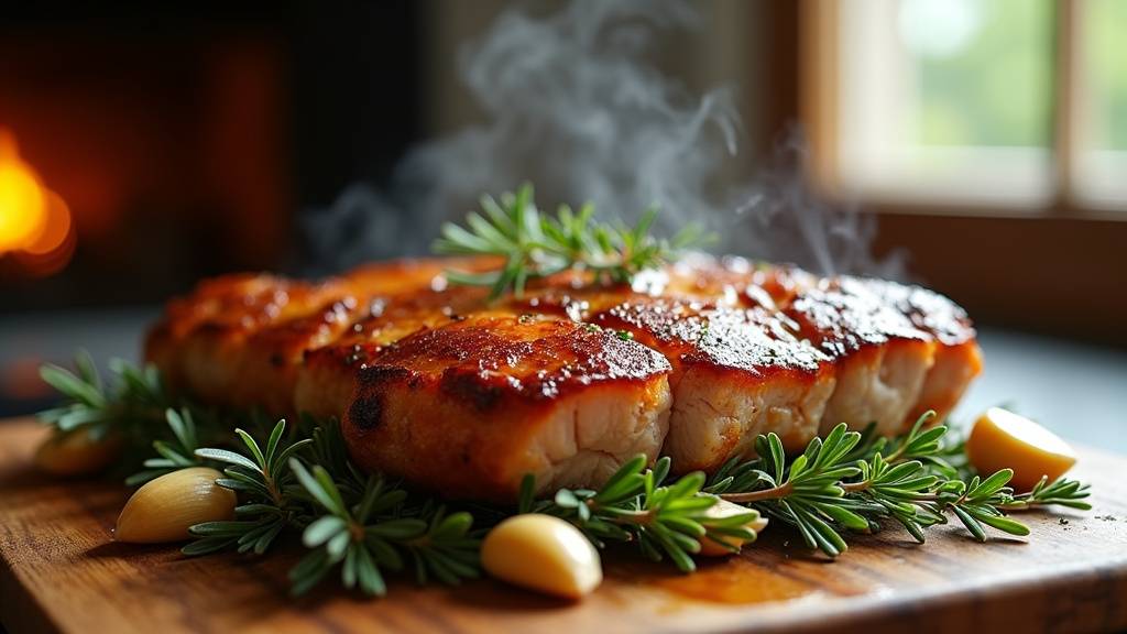 Filet mignon de porc doré et juteux sortant du four