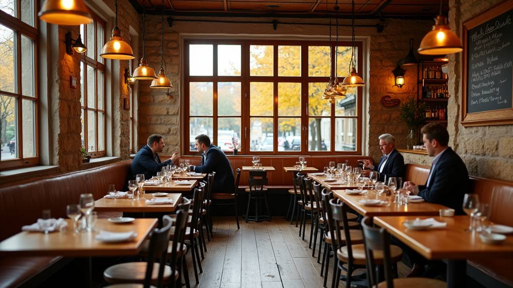 Terrasse de guinguette avec feuilles dorées et couvertures sur les chaises