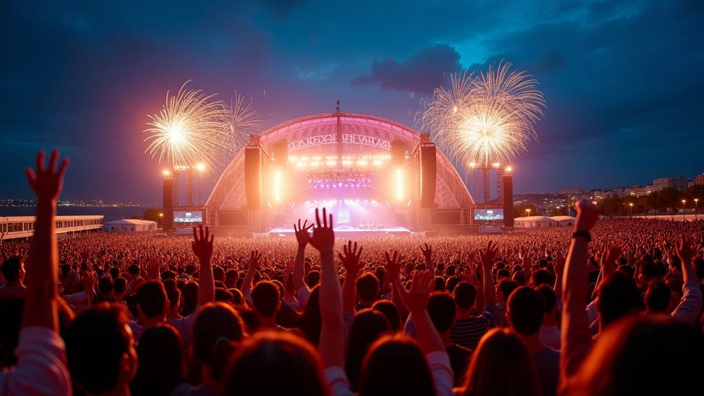 Vue aérienne de l'Orange Vélodrome de Marseille illuminé pour un concert