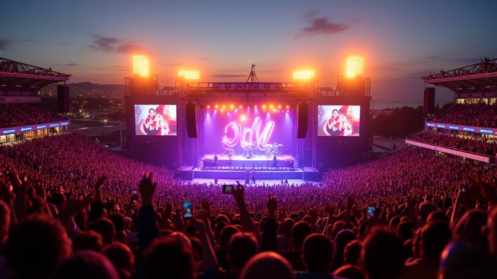 Jul sur scène lors d'un concert à Marseille, lumière orange et foule en délire