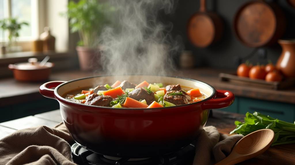 Morceaux de viande de bœuf pour pot-au-feu sur planche en bois