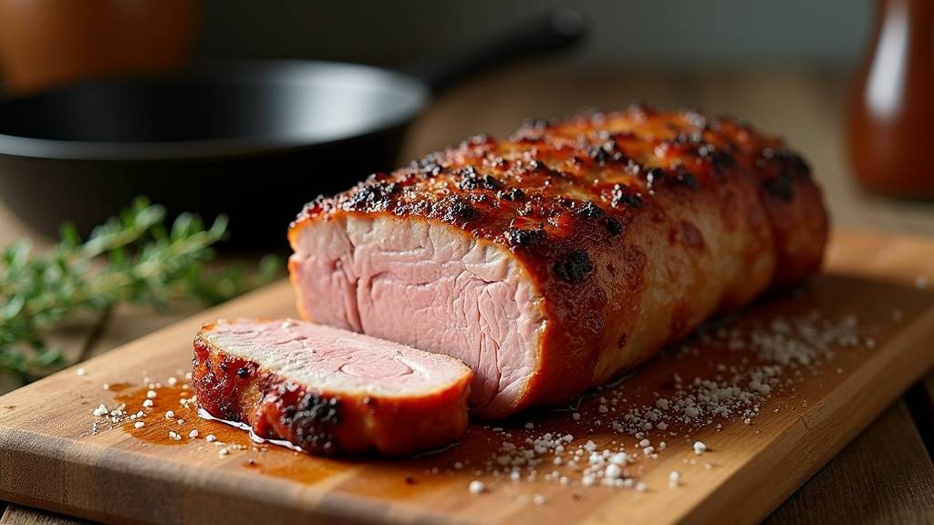 Rôti de porc cuit au four avec des légumes autour