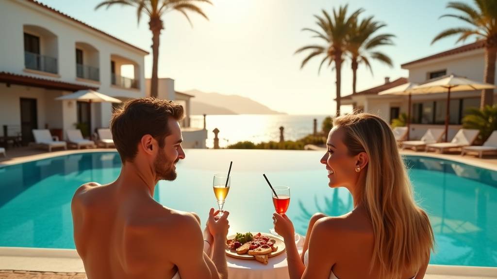Famille profitant d'un repas dans un restaurant de plage espagnol avec vue sur mer